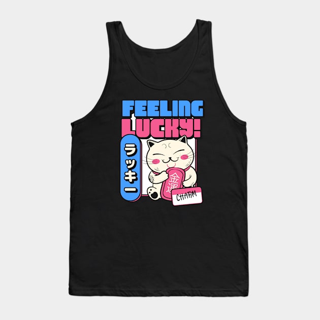 Feeling Lucky Lucky Cat Lucky Charm Happy Cat Funny Cat Tank Top by Tip Top Tee's